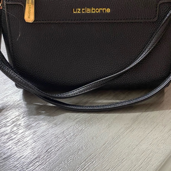 Liz Claiborne Black Wristlet with Gold Accents has long strap for crossbody - Picture 6 of 7